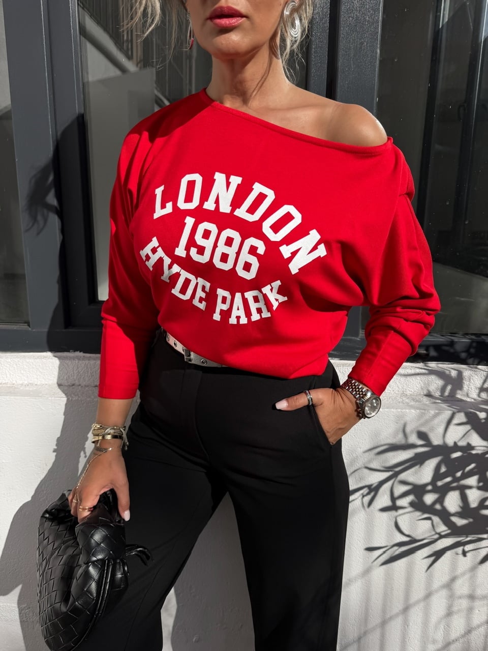 Kırmızı London Tek Omuz Tshirt