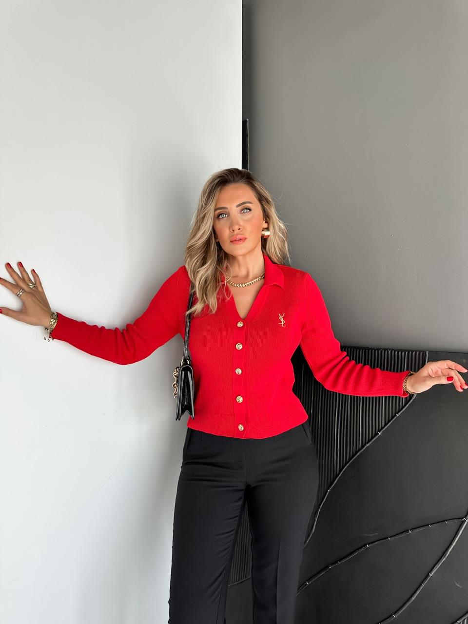 Kırmızı Nakışlı Marka Model Hırka