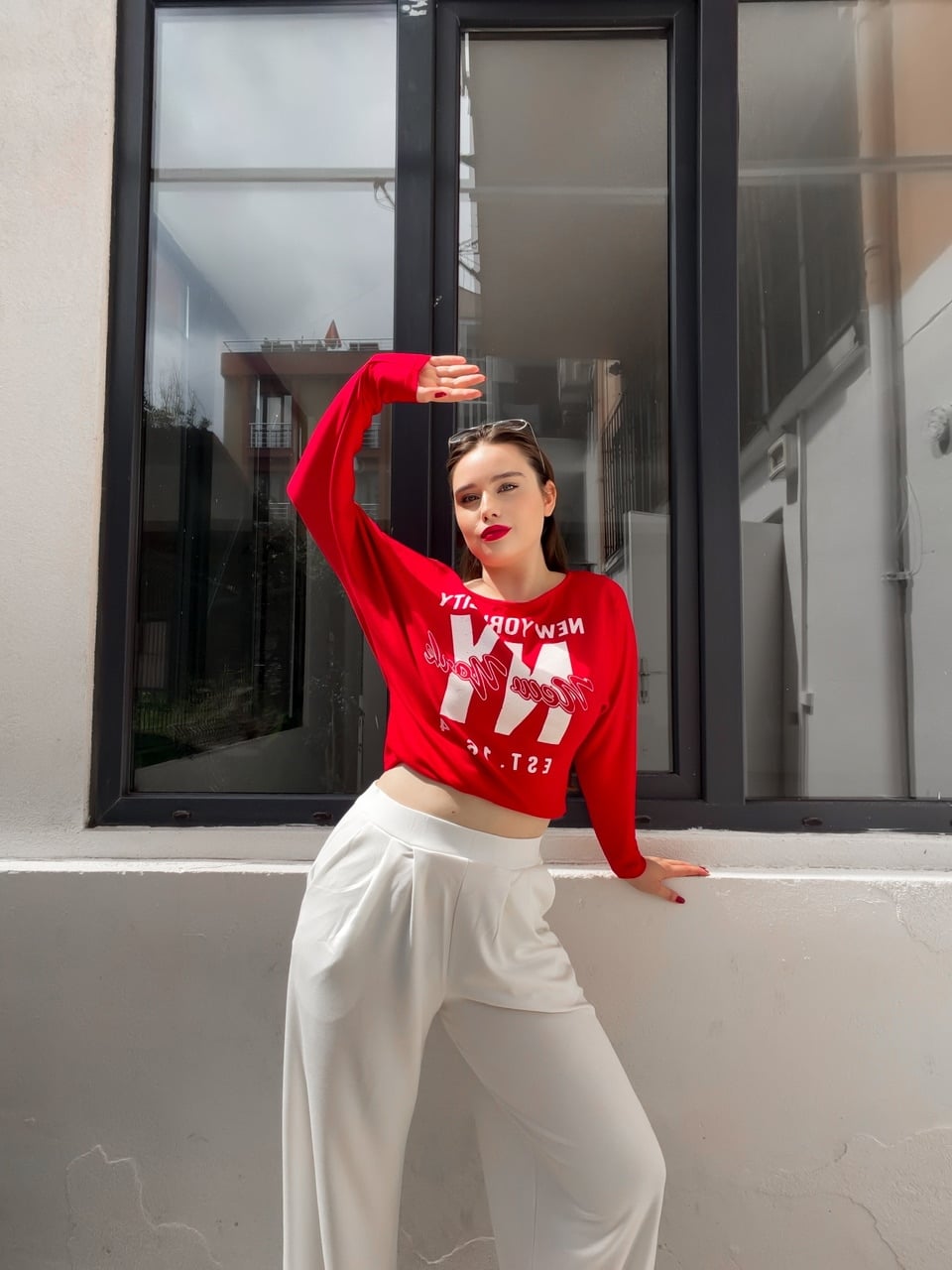 Kırmızı NY City Baskılı T-Shirt