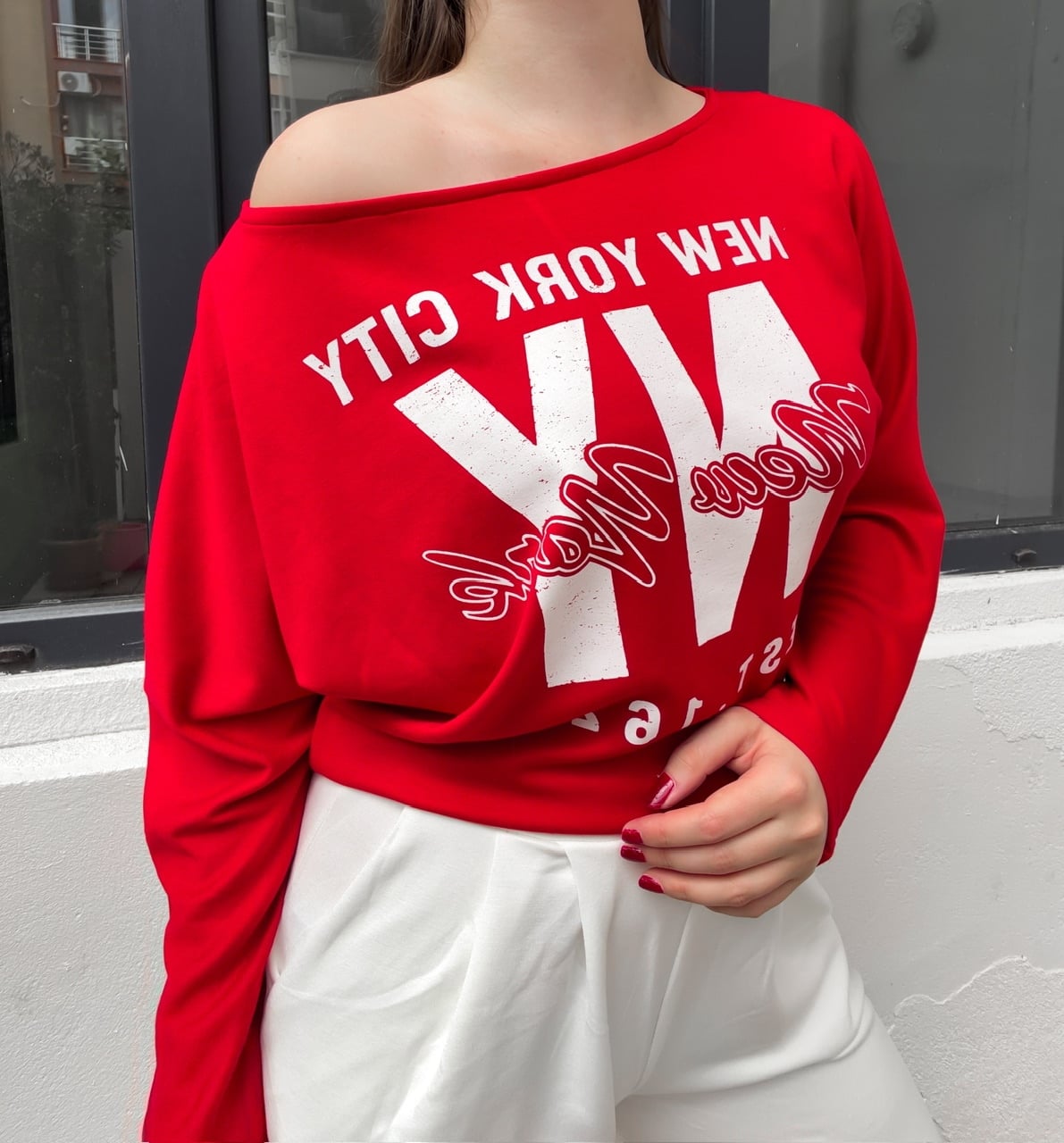 Kırmızı NY City Baskılı T-Shirt