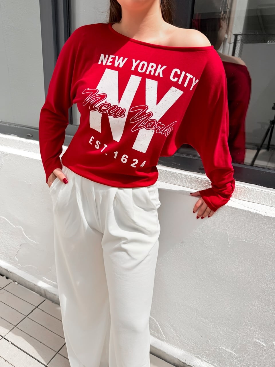 Kırmızı NY City Baskılı T-Shirt