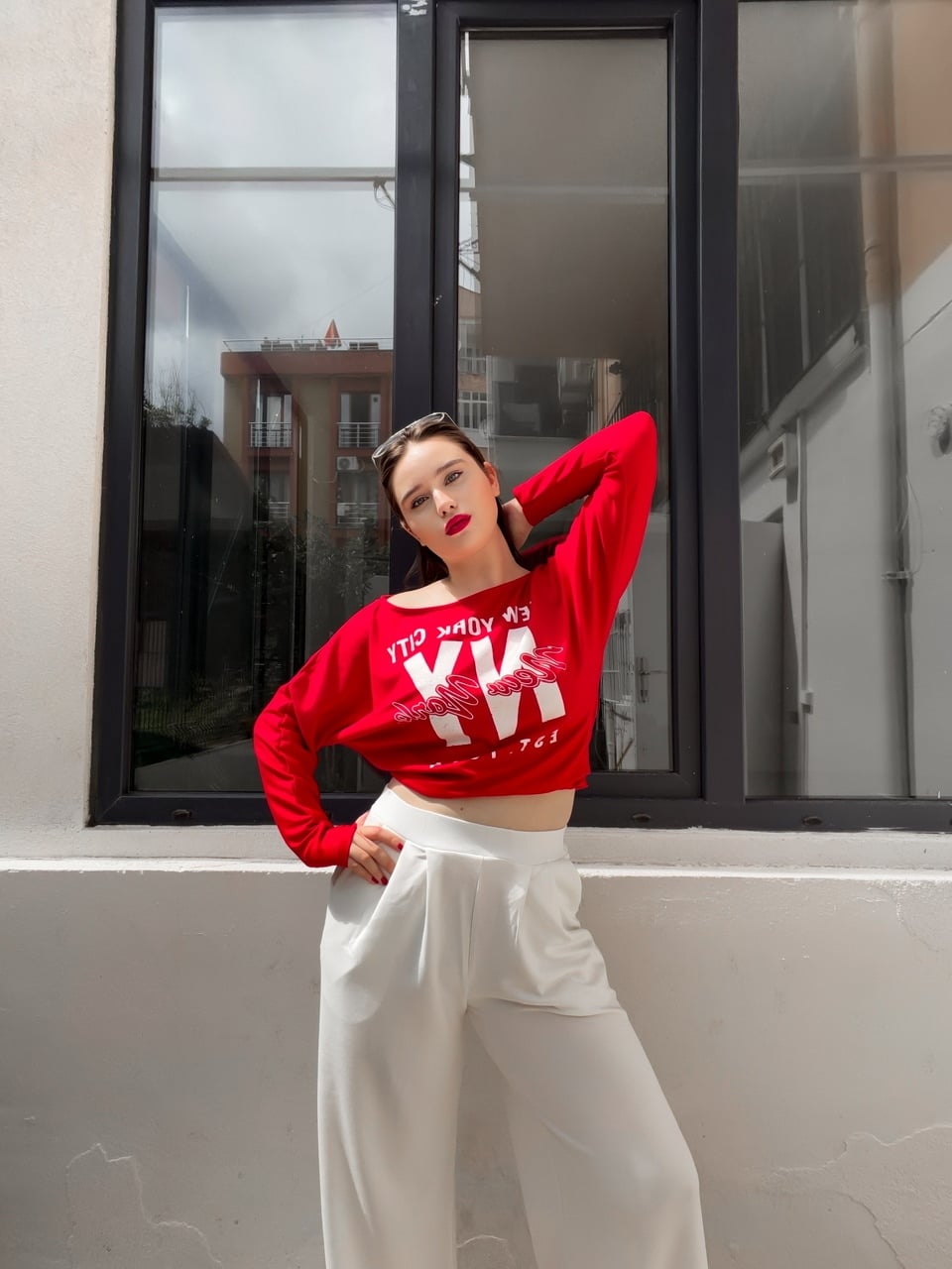 Kırmızı NY City Baskılı T-Shirt