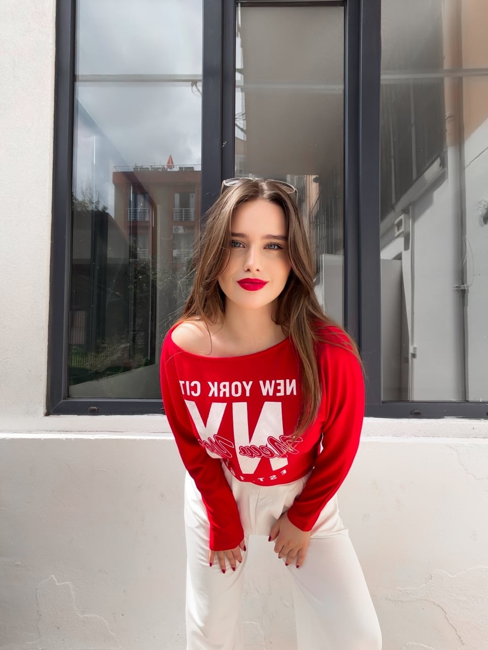 Kırmızı NY City Baskılı T-Shirt