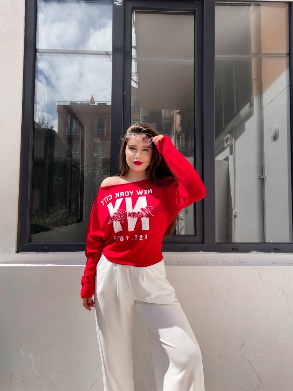 Kırmızı NY City Baskılı T-Shirt
