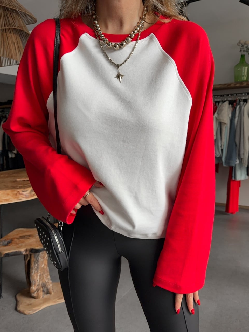 Kırmızı Raglan Kol Tshirt