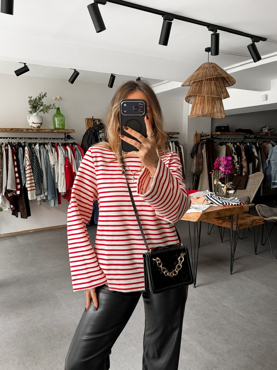 Kırmızı Scuba Çizgili Sweatshirt