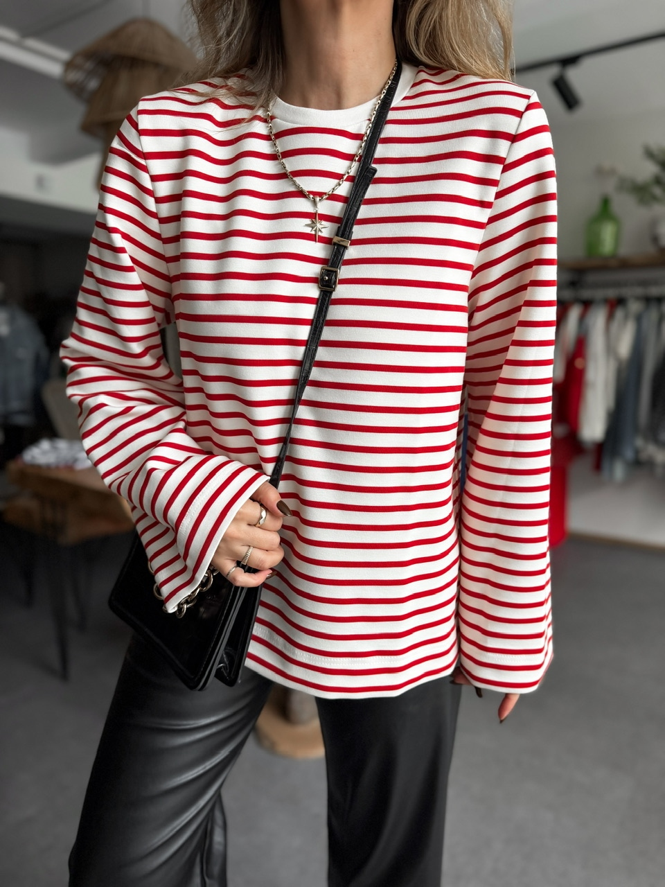 Kırmızı Scuba Çizgili Sweatshirt
