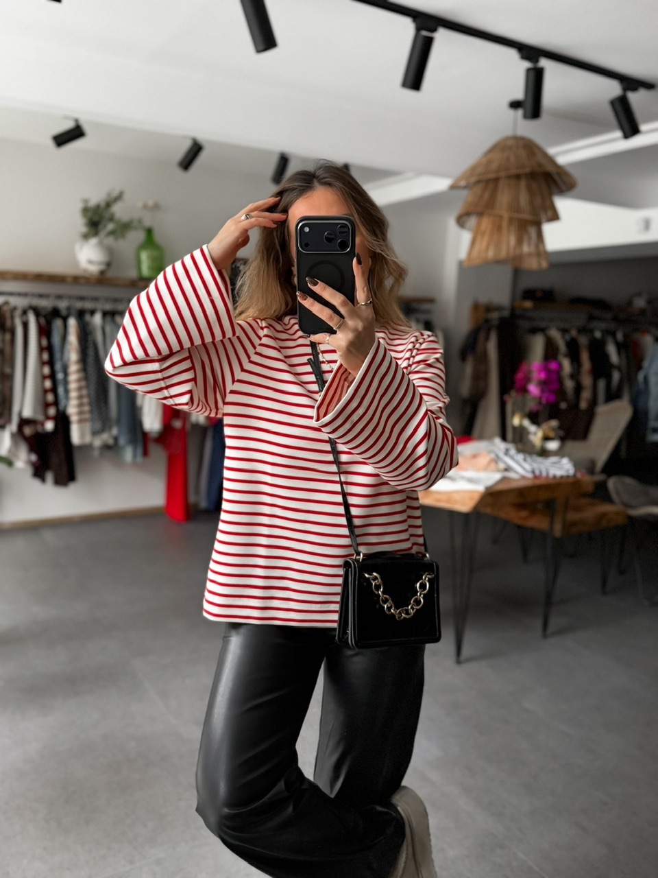 Kırmızı Scuba Çizgili Sweatshirt