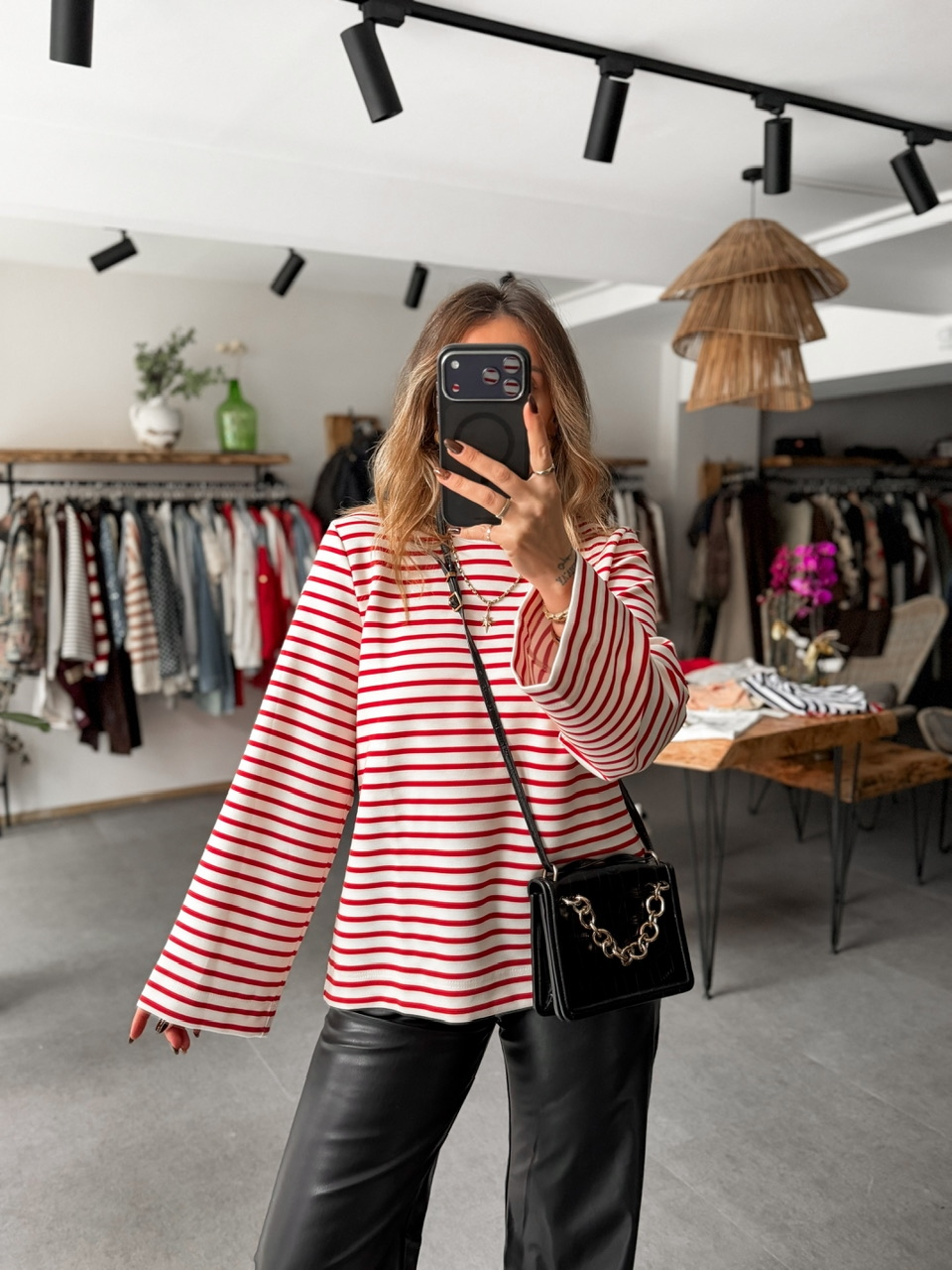 Kırmızı Scuba Çizgili Sweatshirt