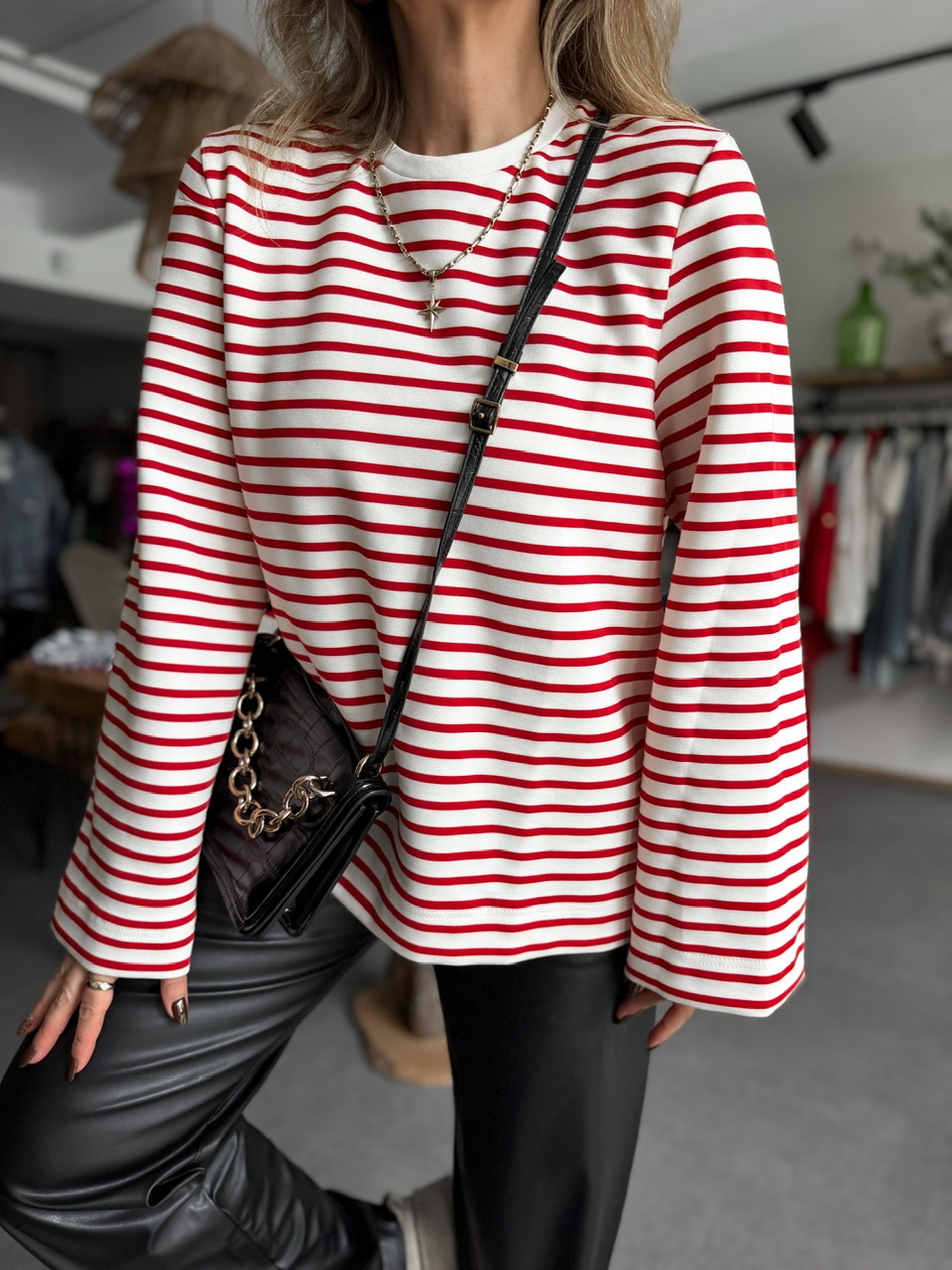 Kırmızı Scuba Çizgili Sweatshirt