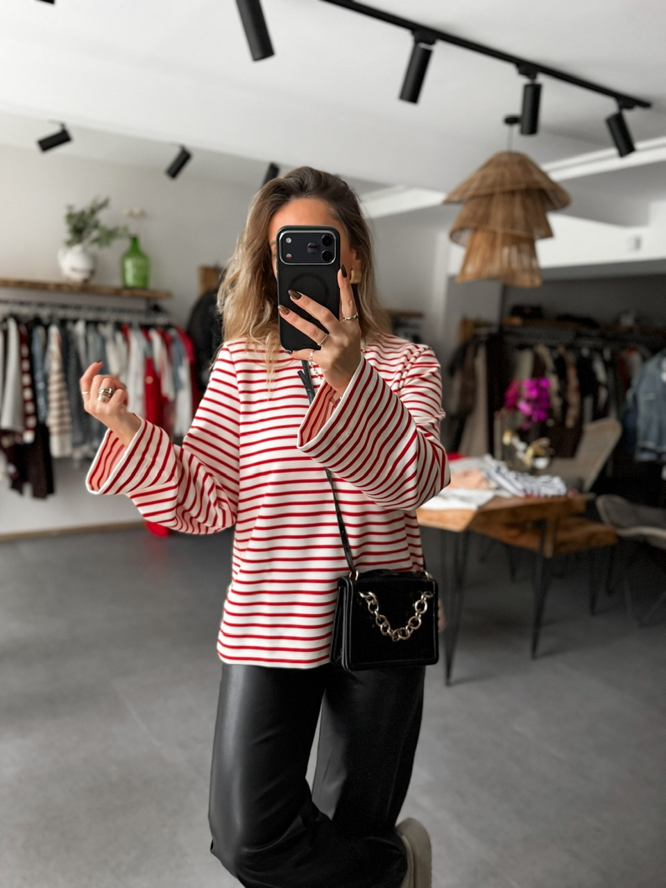 Kırmızı Scuba Çizgili Sweatshirt