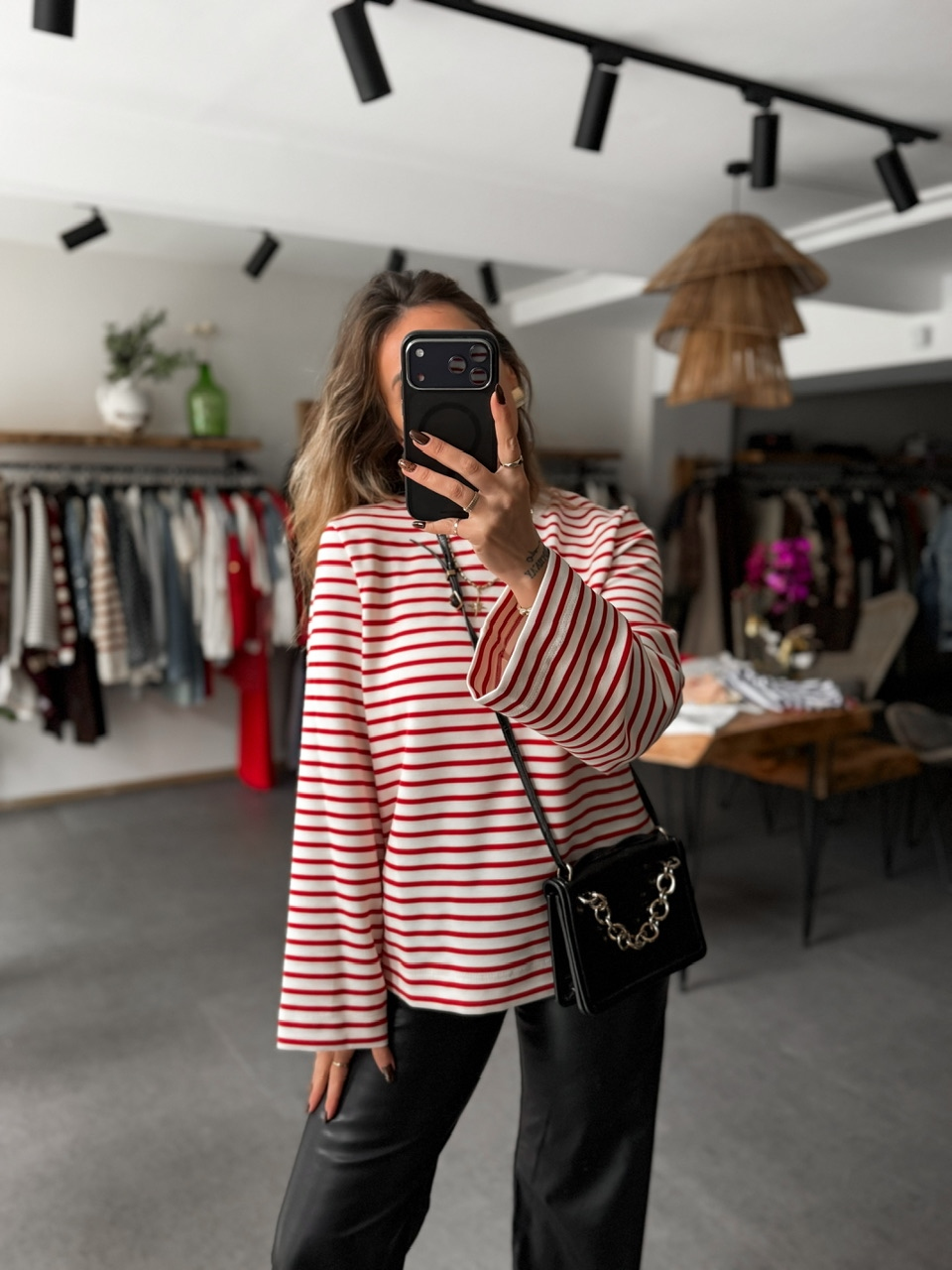 Kırmızı Scuba Çizgili Sweatshirt
