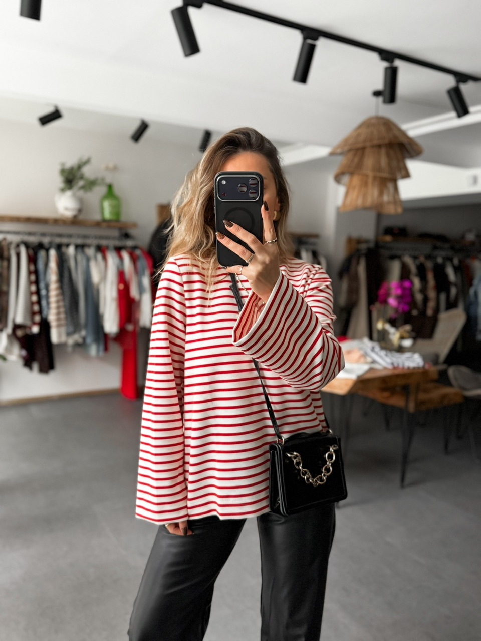 Kırmızı Scuba Çizgili Sweatshirt