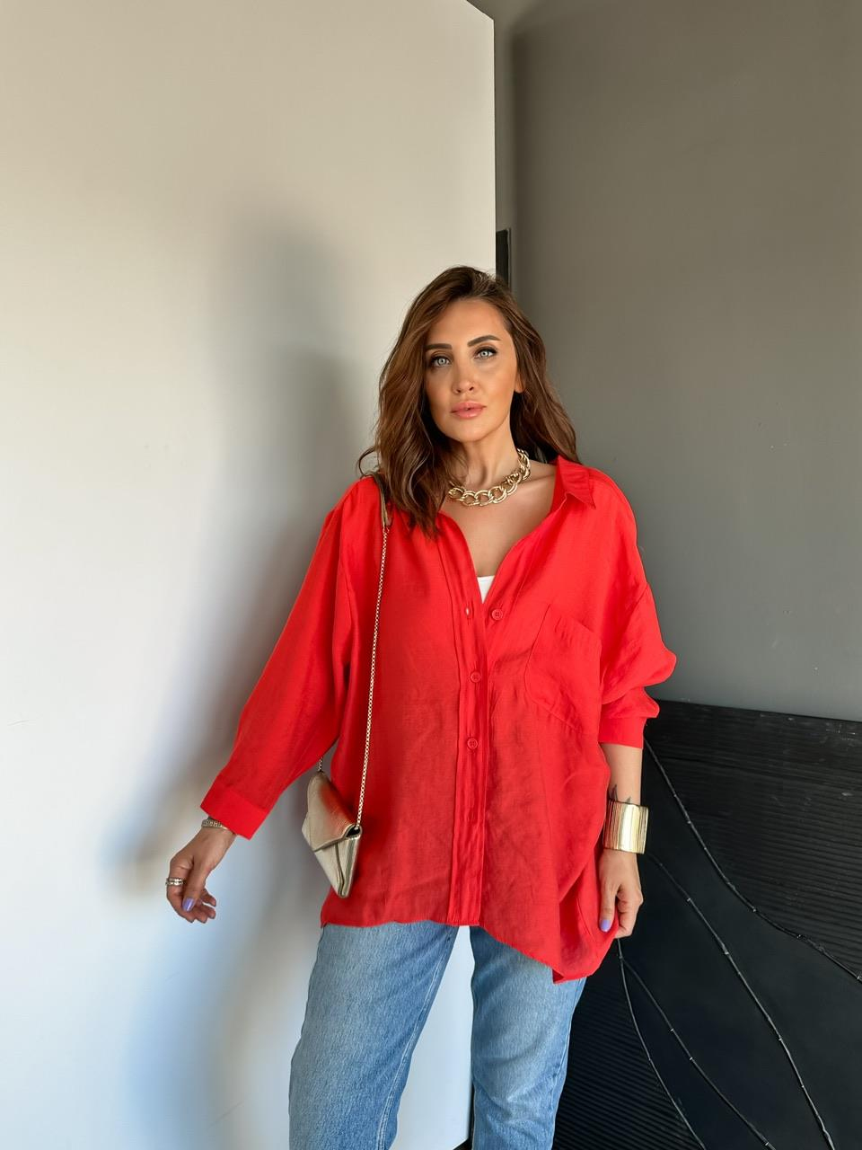 Kırmızı Tek Cepli Salaş Soft Gömlek