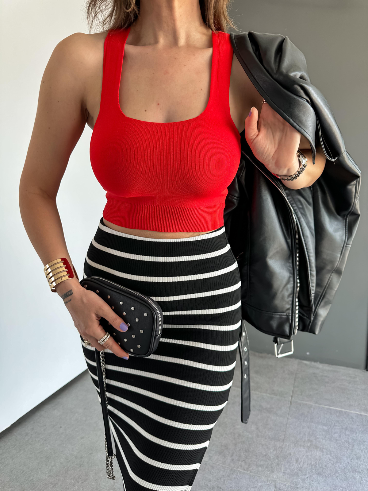 Kırmızı Triko Halter Crop