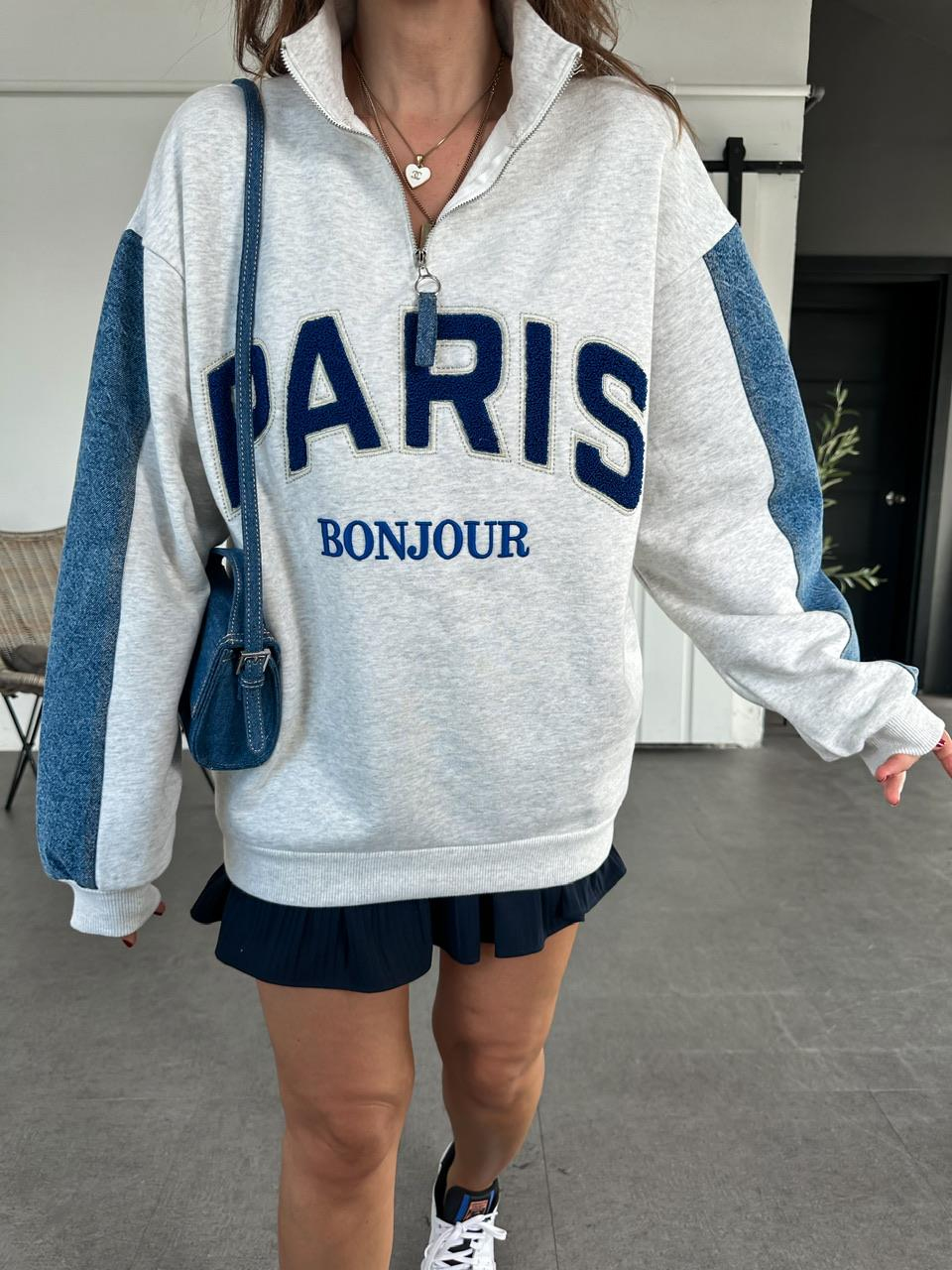 Kot Detaylı Paris Sweatshirt