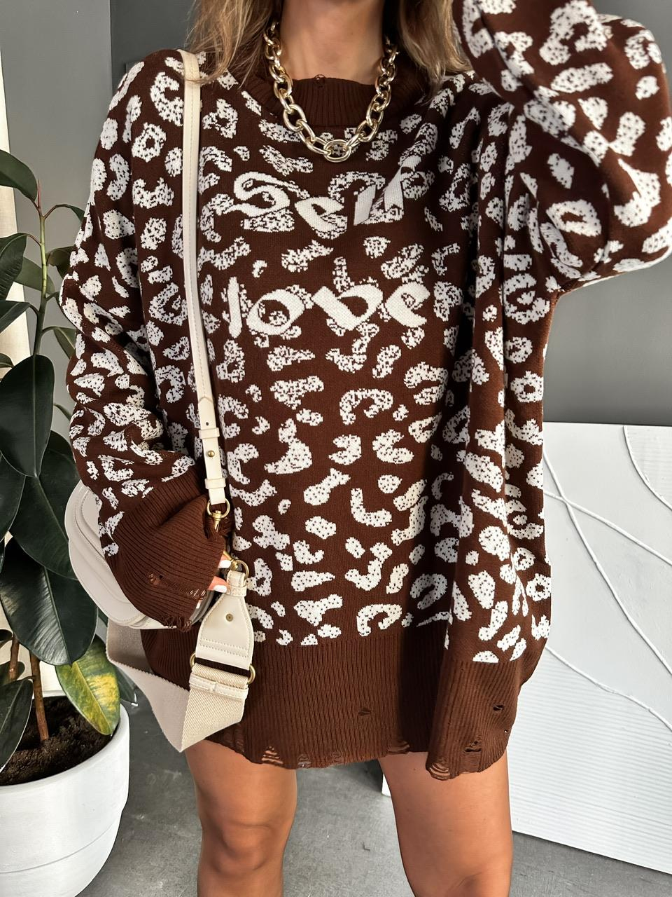 Koyu Kahve Leopar Self Love Tunik Kazak