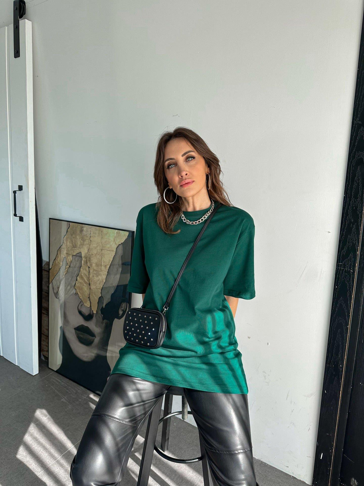 Koyu Yeşil Bisiklet Yaka Cotton Tshirt