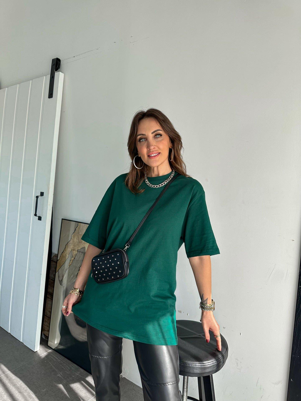 Koyu Yeşil Bisiklet Yaka Cotton Tshirt