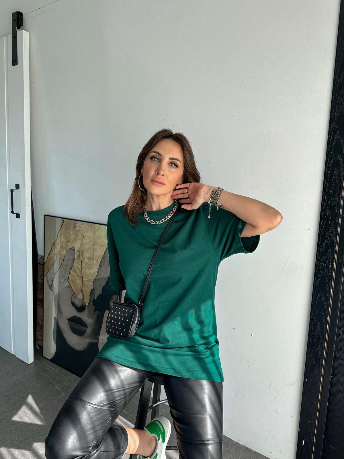 Koyu Yeşil Bisiklet Yaka Cotton Tshirt