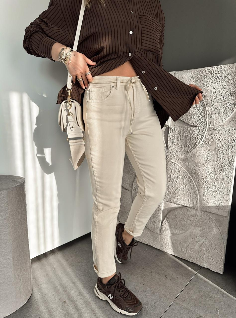 Krem Beli İpli Orijinal Jean