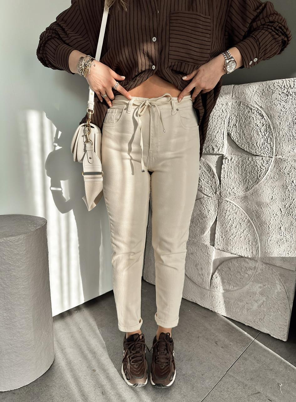 Krem Beli İpli Orijinal Jean