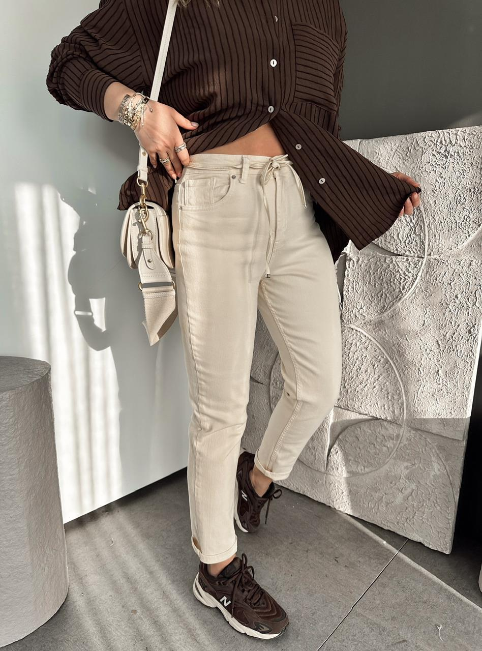 Krem Beli İpli Orijinal Jean