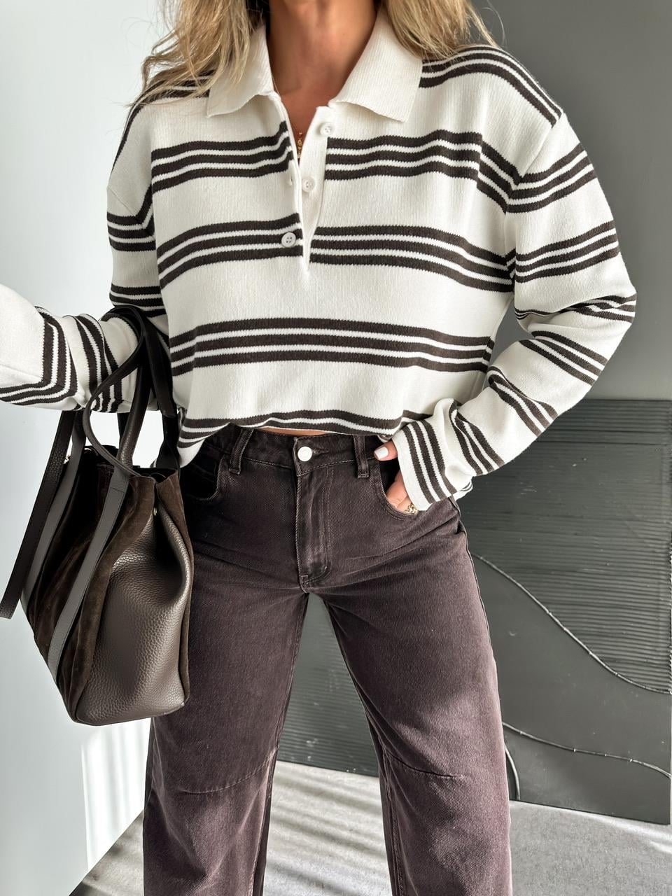 Krem Çizgili Marka Model Kazak
