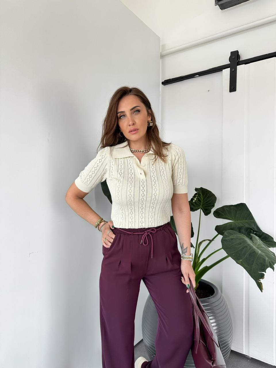 Krem Delikli Polo Yaka Triko