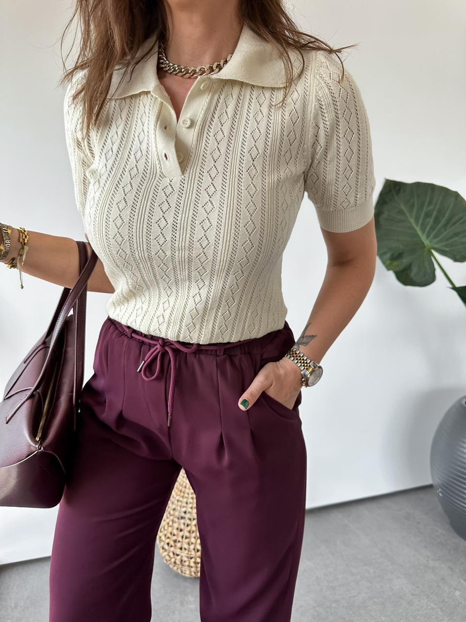 Krem Delikli Polo Yaka Triko