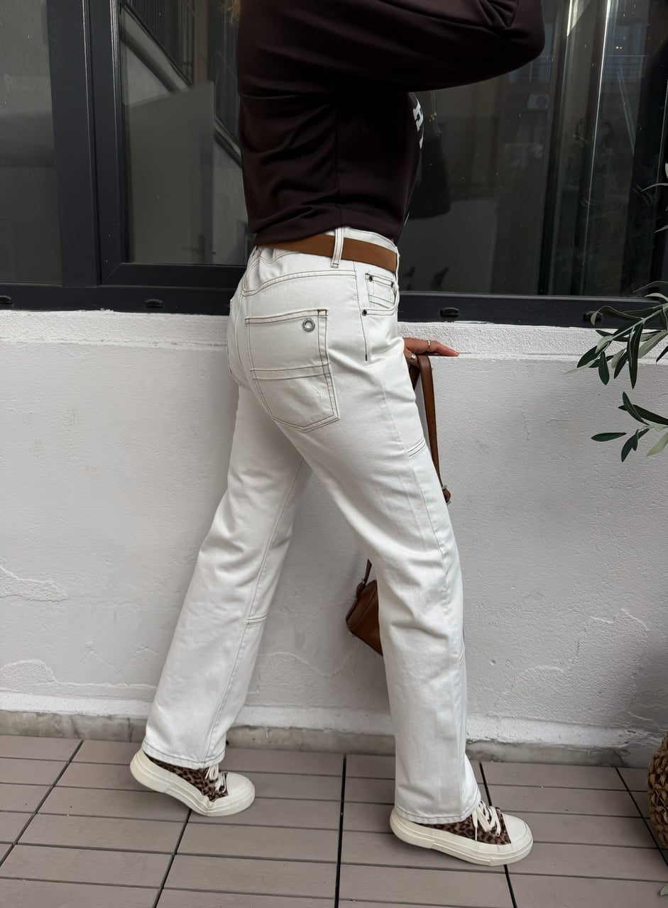 Krem Dikişli Karl Orijinal Jean