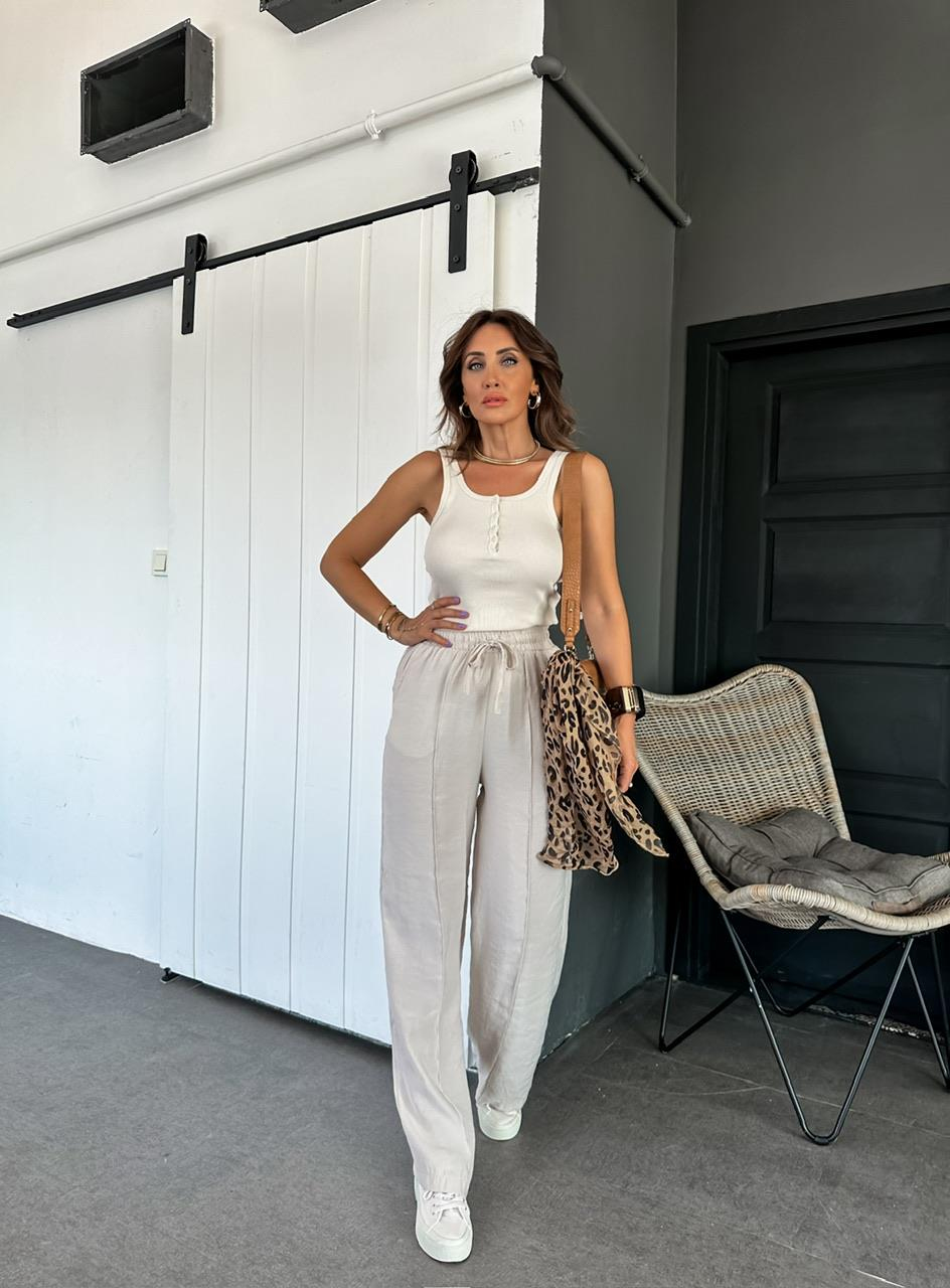 Krem Düğmeli Cotton Atlet