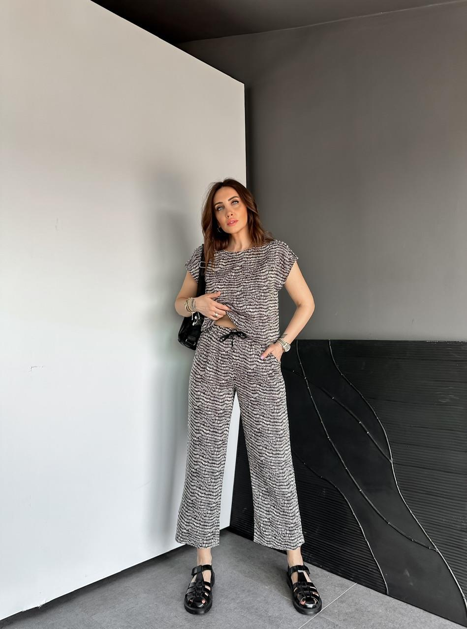 Krem Geometrik Desenli Cotton Takım