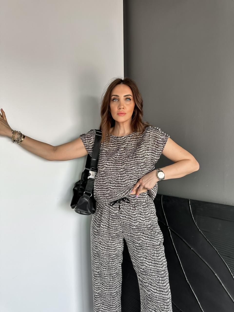 Krem Geometrik Desenli Cotton Takım