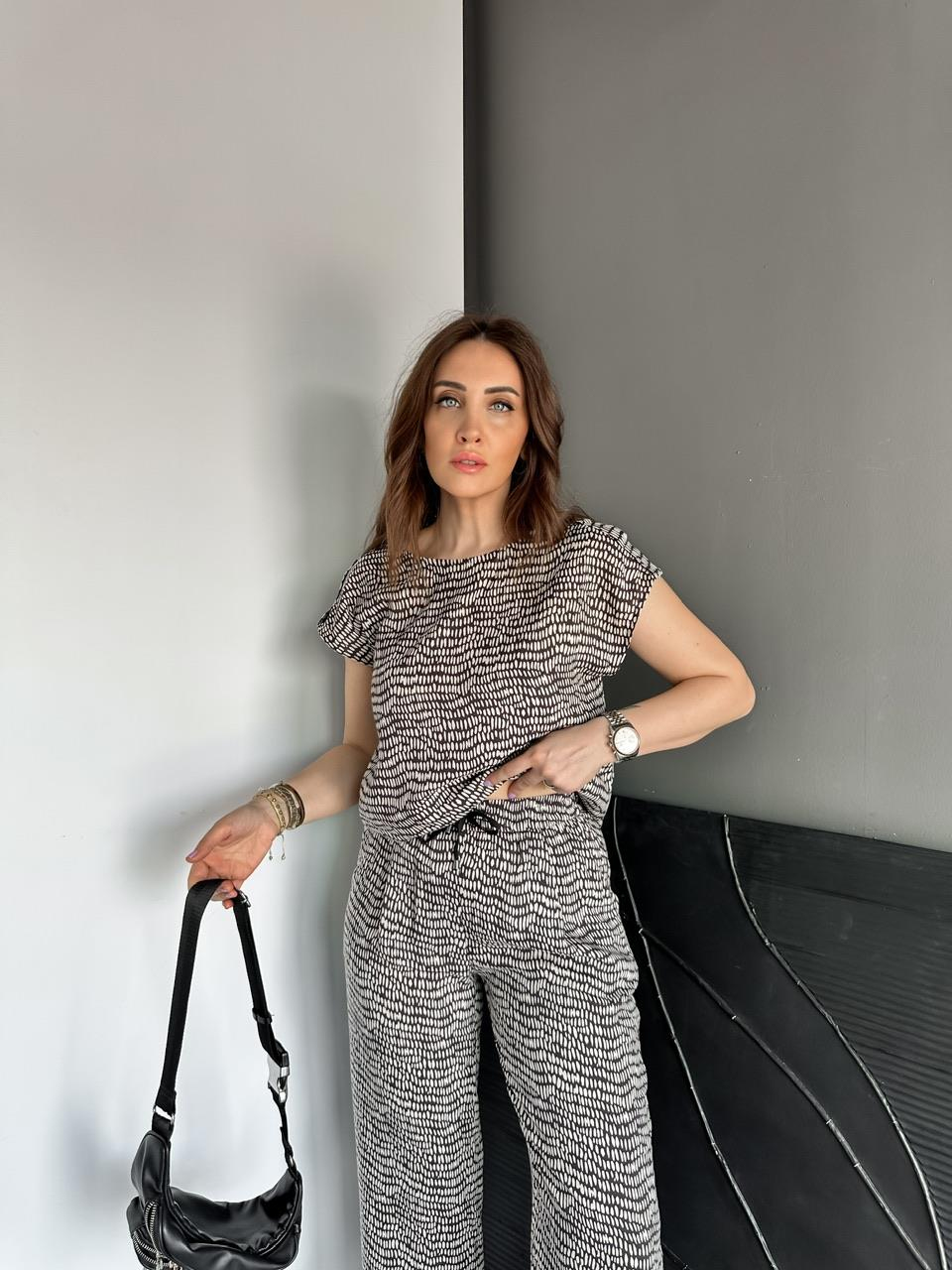 Krem Geometrik Desenli Cotton Takım