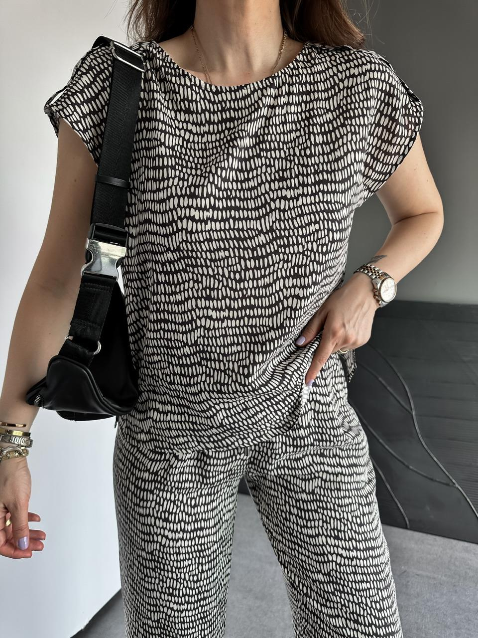 Krem Geometrik Desenli Cotton Takım