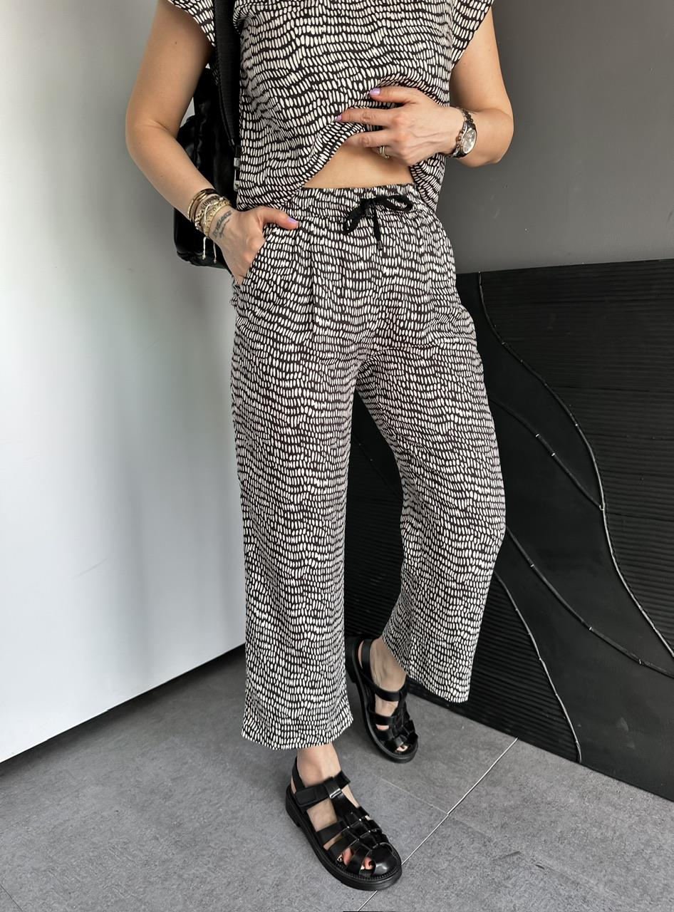 Krem Geometrik Desenli Cotton Takım