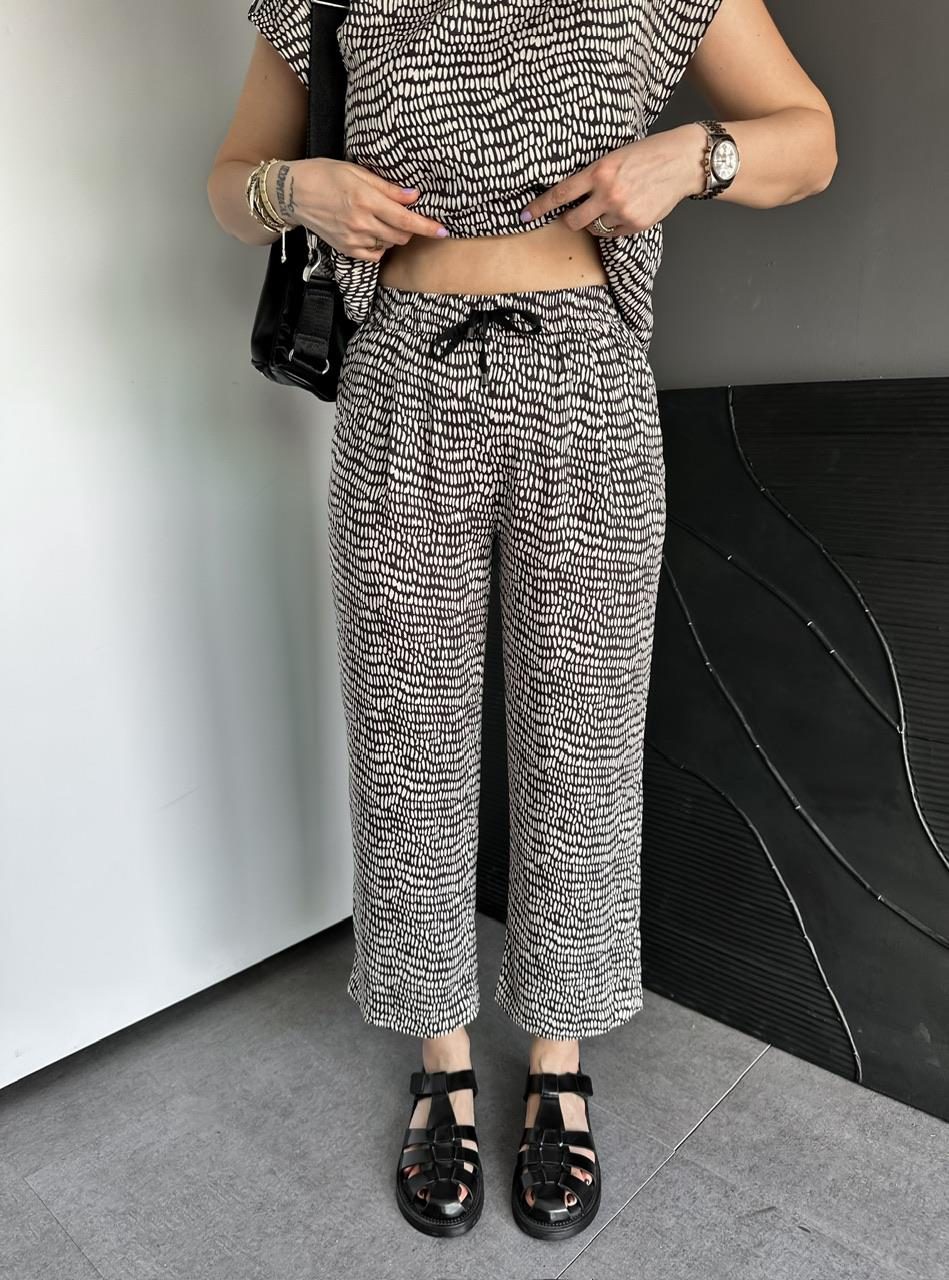 Krem Geometrik Desenli Cotton Takım