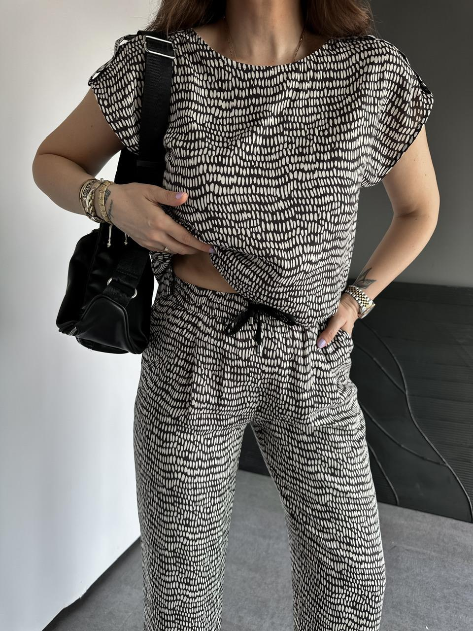 Krem Geometrik Desenli Cotton Takım