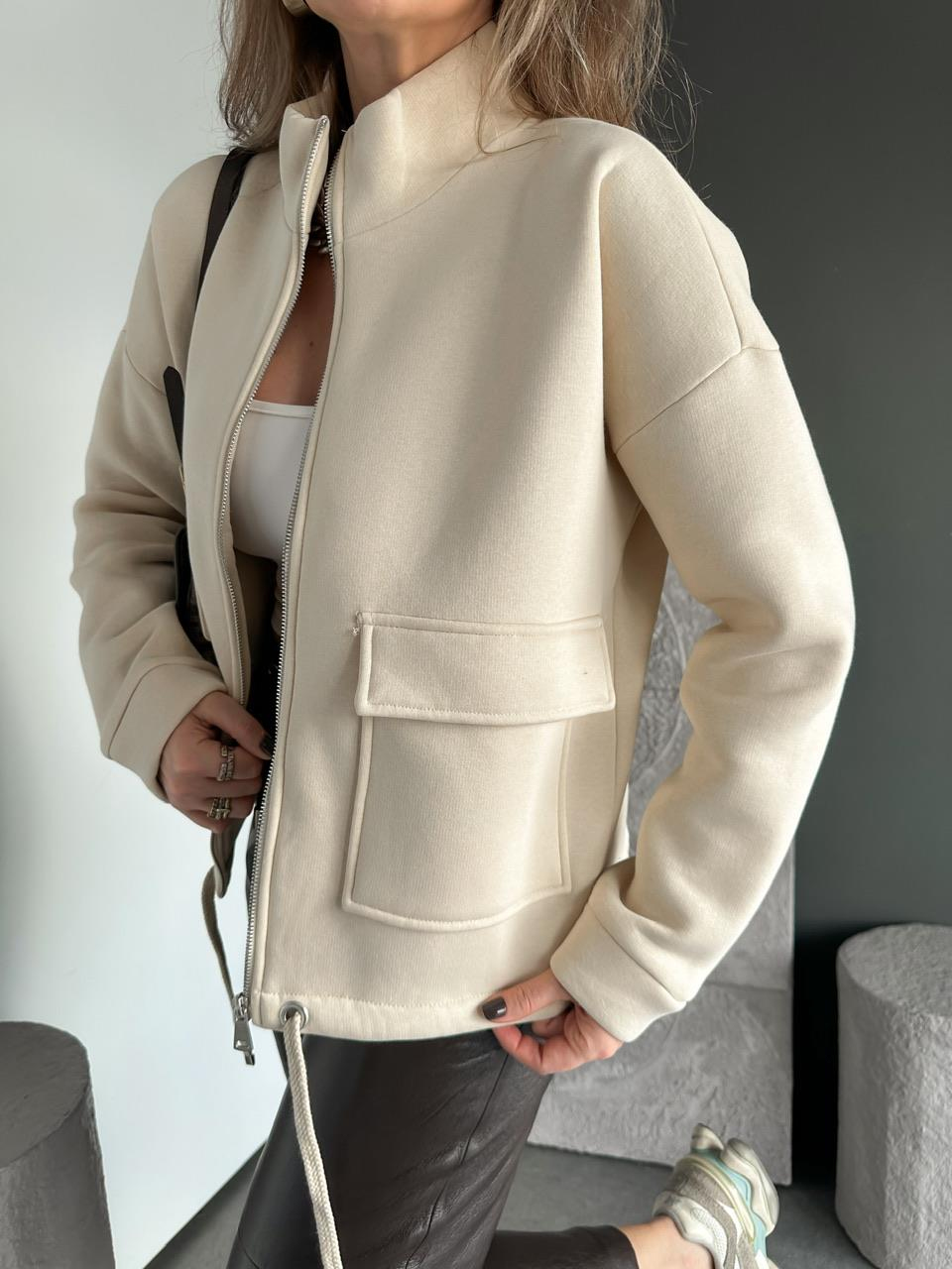 Krem Kapak Cepli Şardonlu Sweatshirt