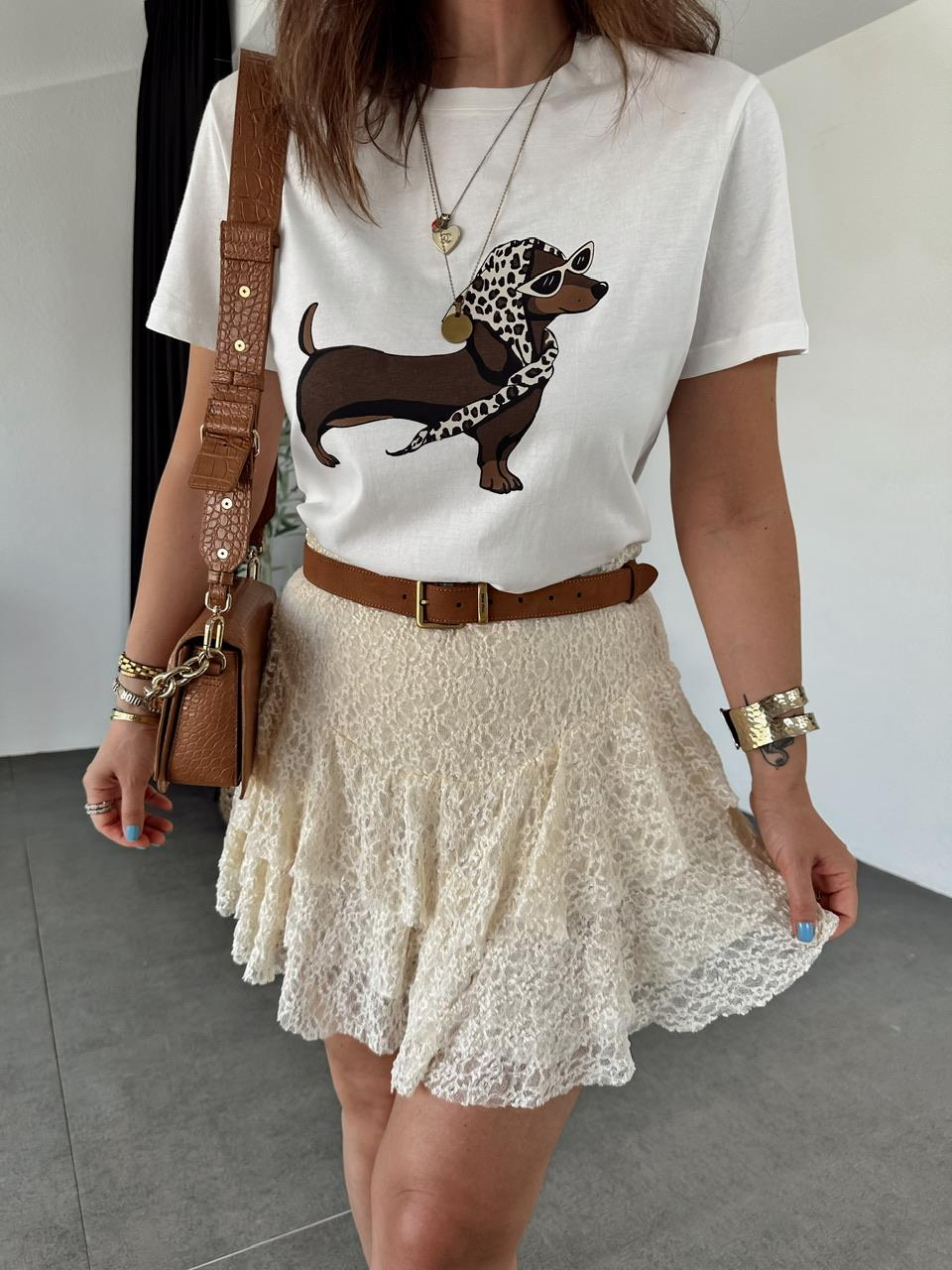 Krem Köpek Baskılı Leopar Tshirt