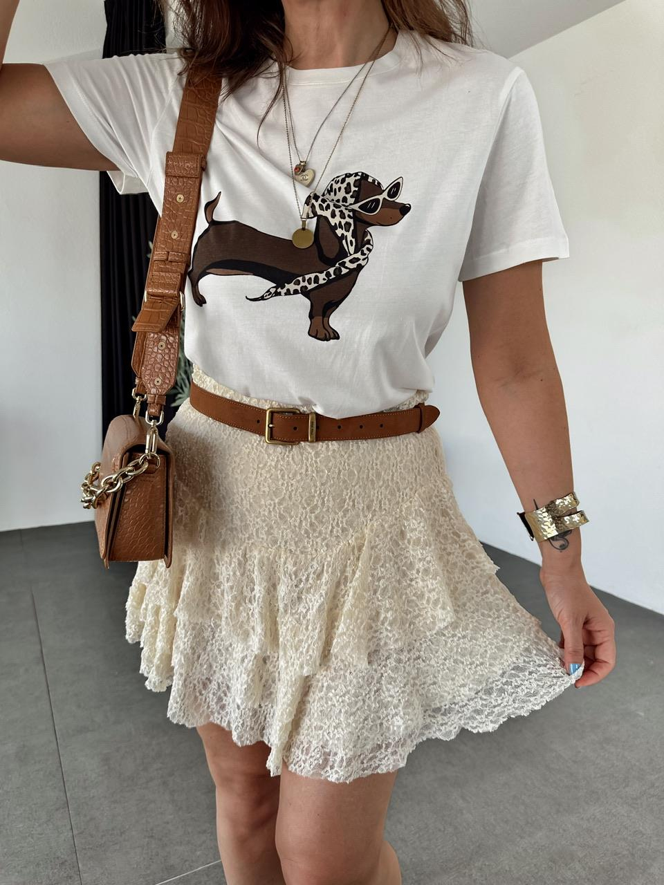 Krem Köpek Baskılı Leopar Tshirt