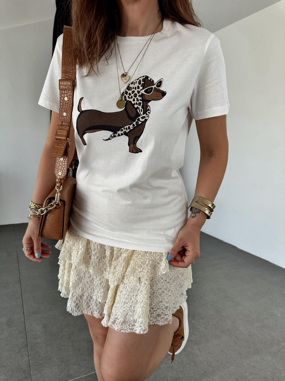 Krem Köpek Baskılı Leopar Tshirt