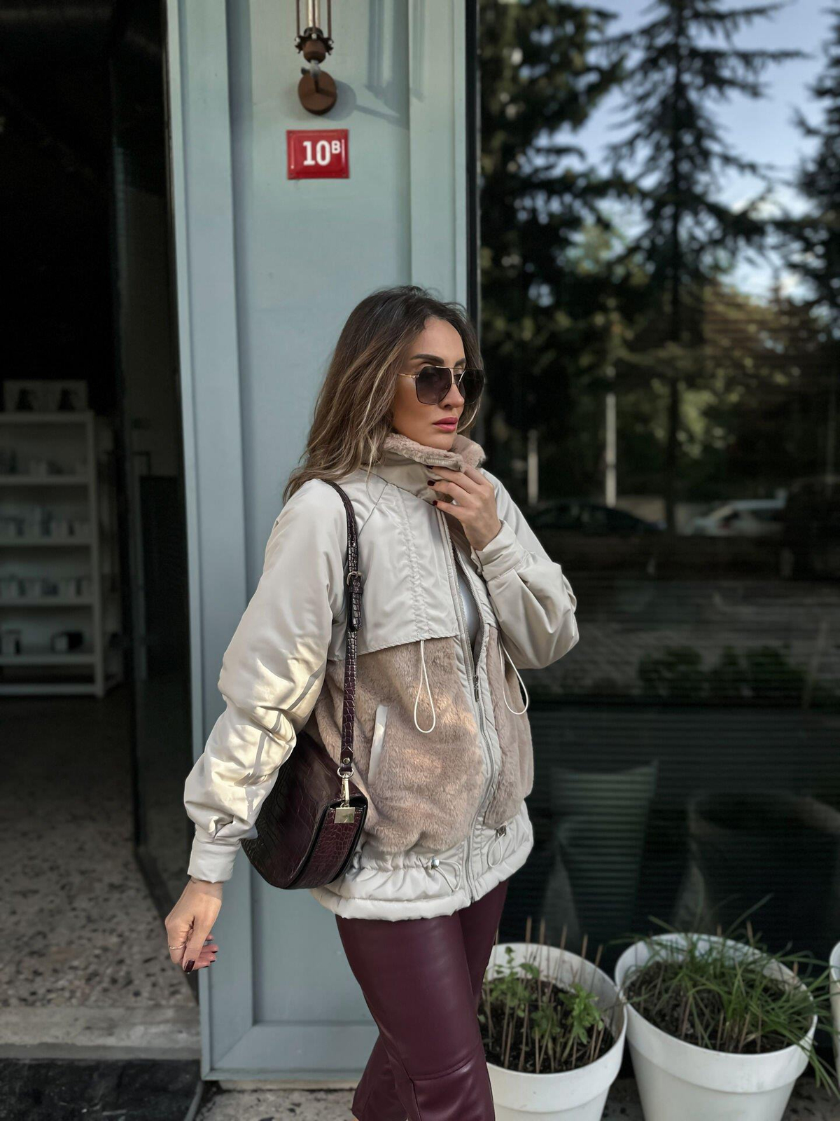 Krem Kürklü Büzgülü Mont