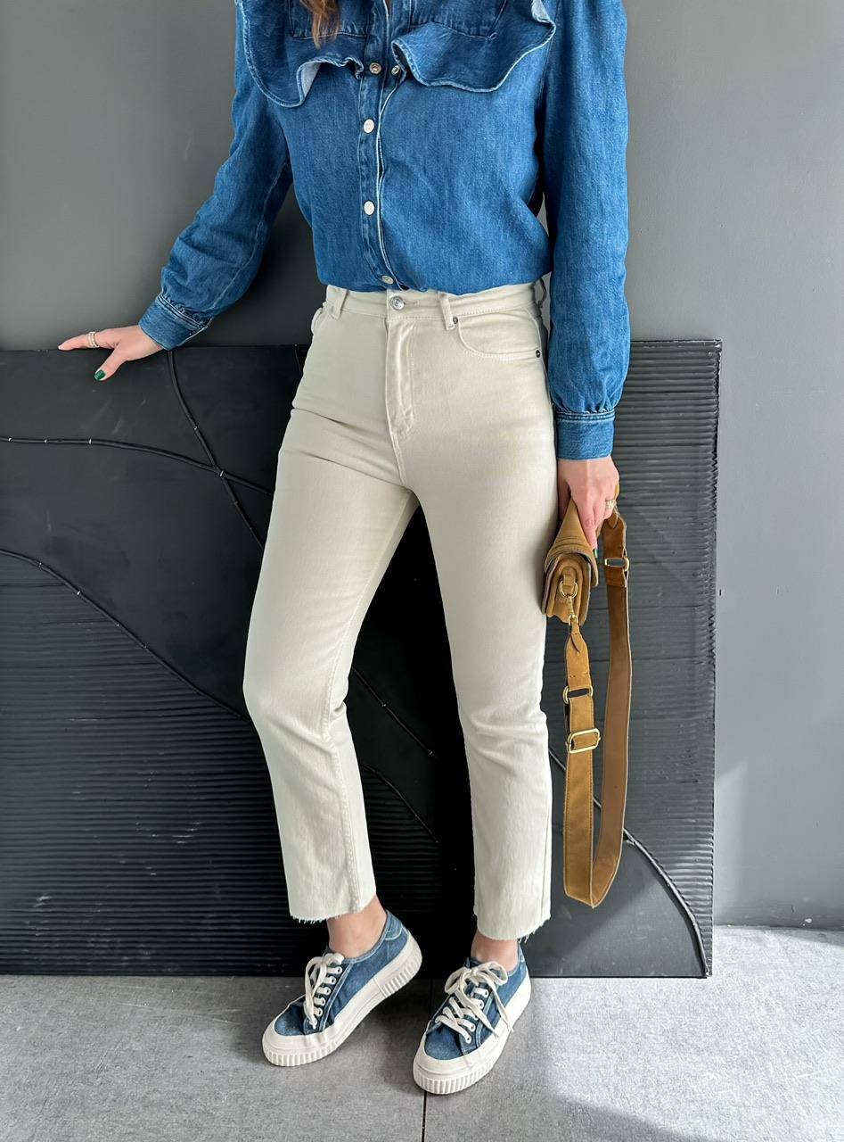 Krem Likralı Orijinal Fit Jean