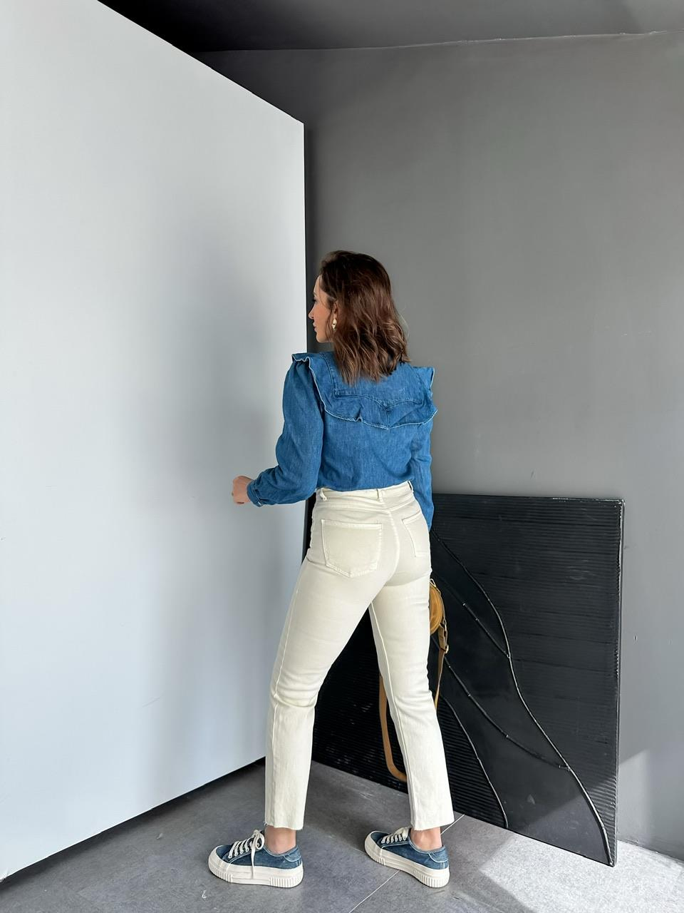 Krem Likralı Orijinal Fit Jean