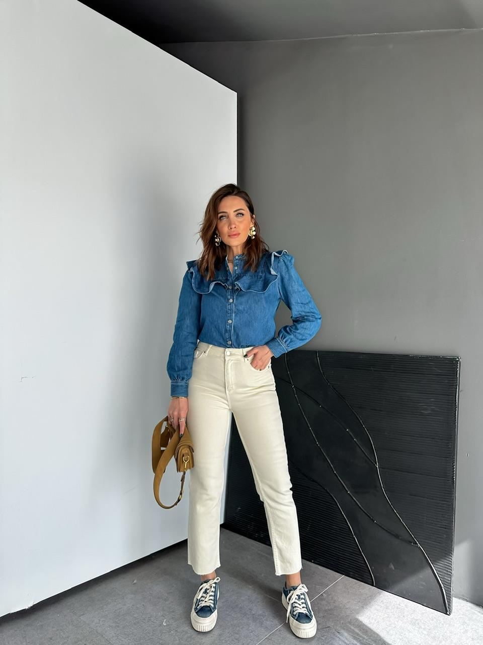 Krem Likralı Orijinal Fit Jean