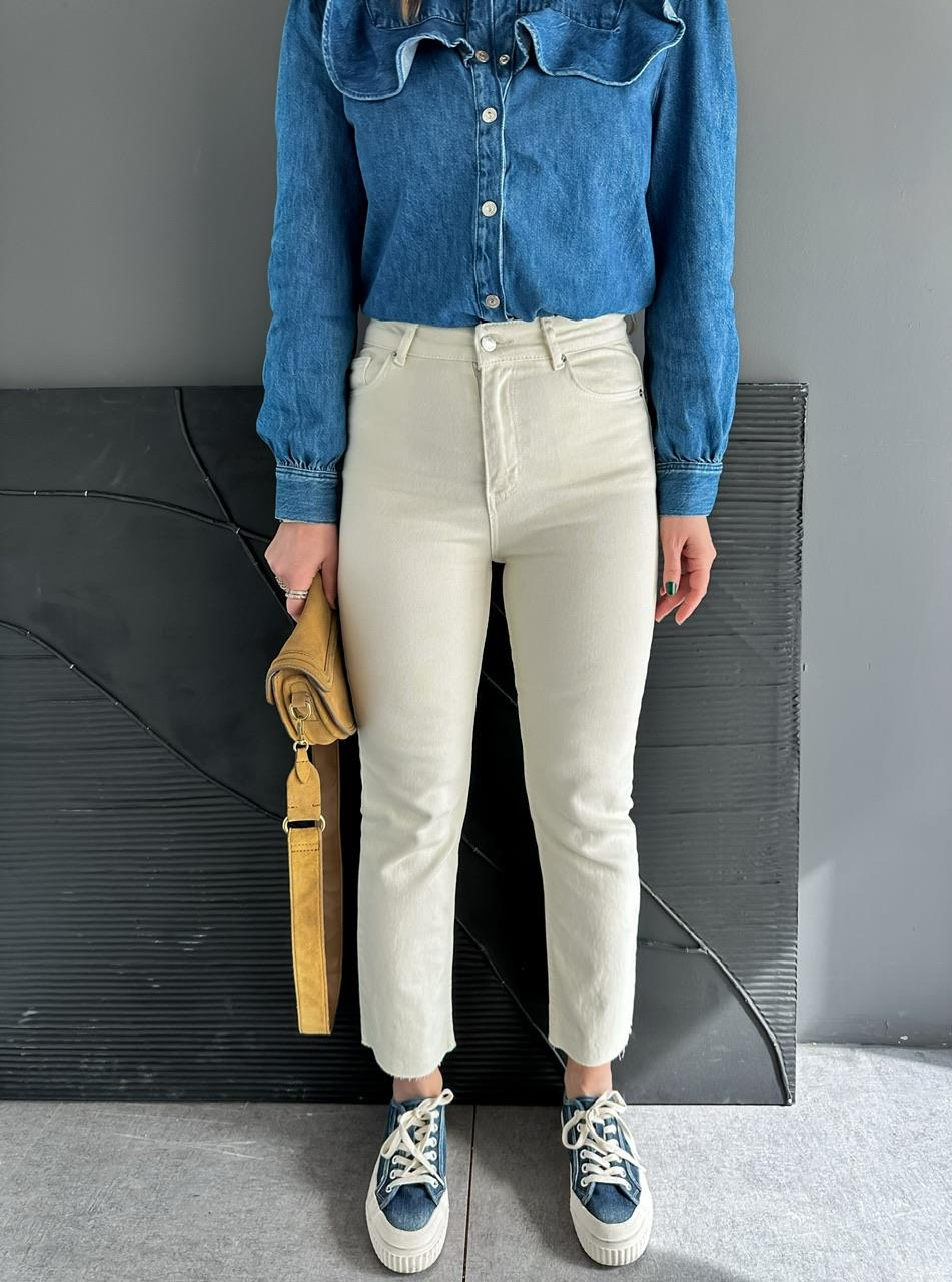 Krem Likralı Orijinal Fit Jean