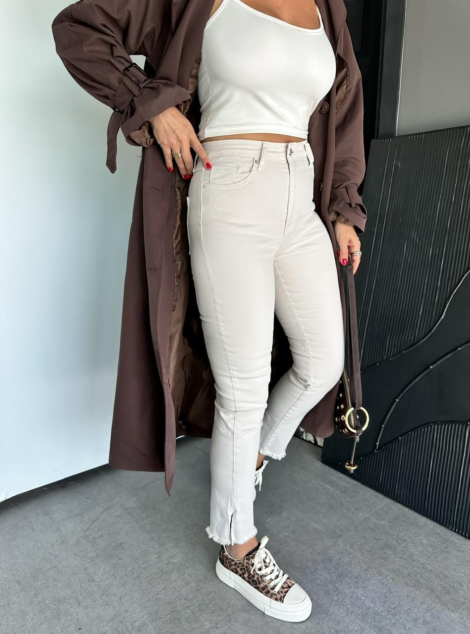 Krem Likralı Slim Fit Premium Jean