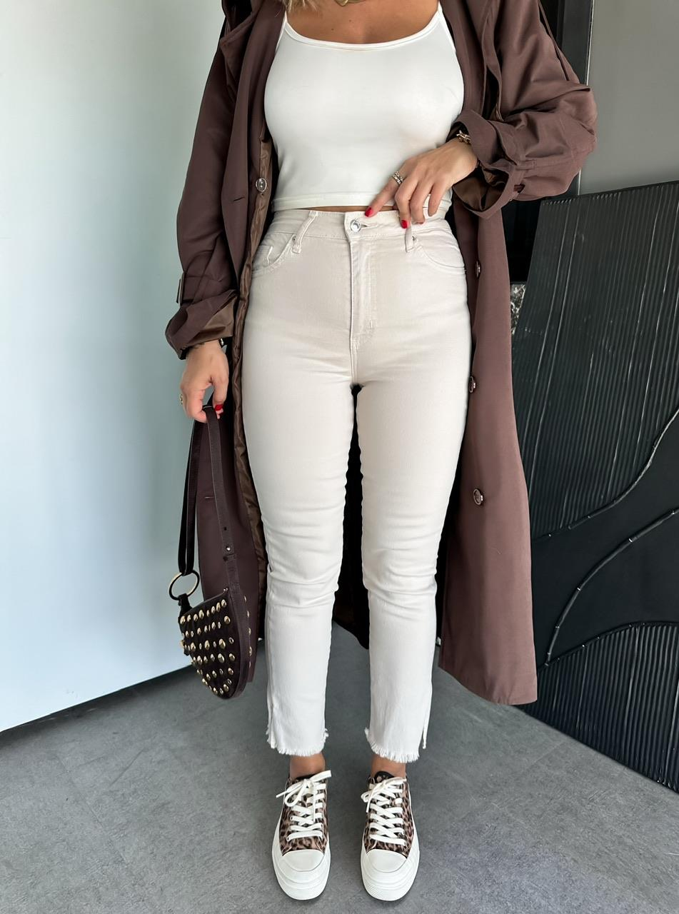 Krem Likralı Slim Fit Premium Jean